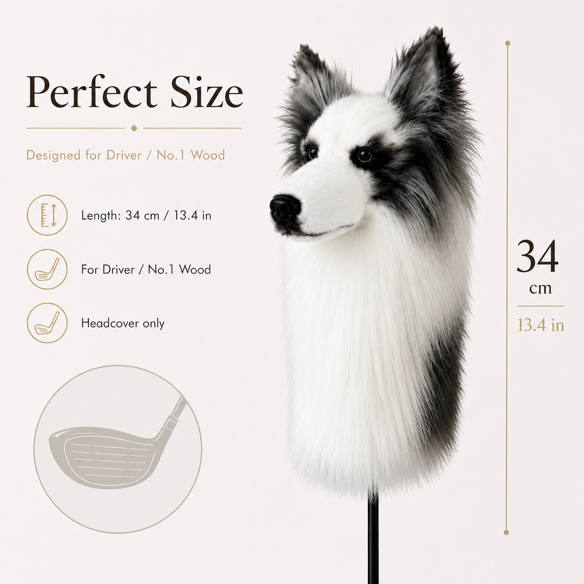 Border Collie Golf Driver Headcover – Plush Dog Golf Club Cover