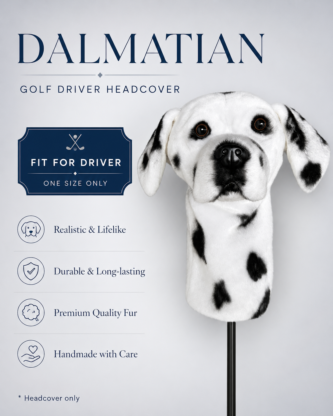 Dalmatian Golf Driver Headcover, Plush Dog Animal Club Cover, Fits No.1 Wood