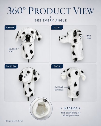 Dalmatian Golf Driver Headcover, Plush Dog Animal Club Cover, Fits No.1 Wood