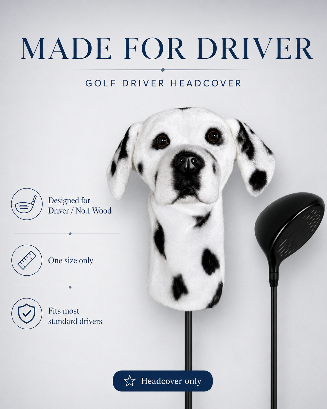 Dalmatian Golf Driver Headcover, Plush Dog Animal Club Cover, Fits No.1 Wood