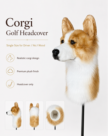 Corgi Golf Driver Headcover, Plush Dog Club Cover for No.1 Wood