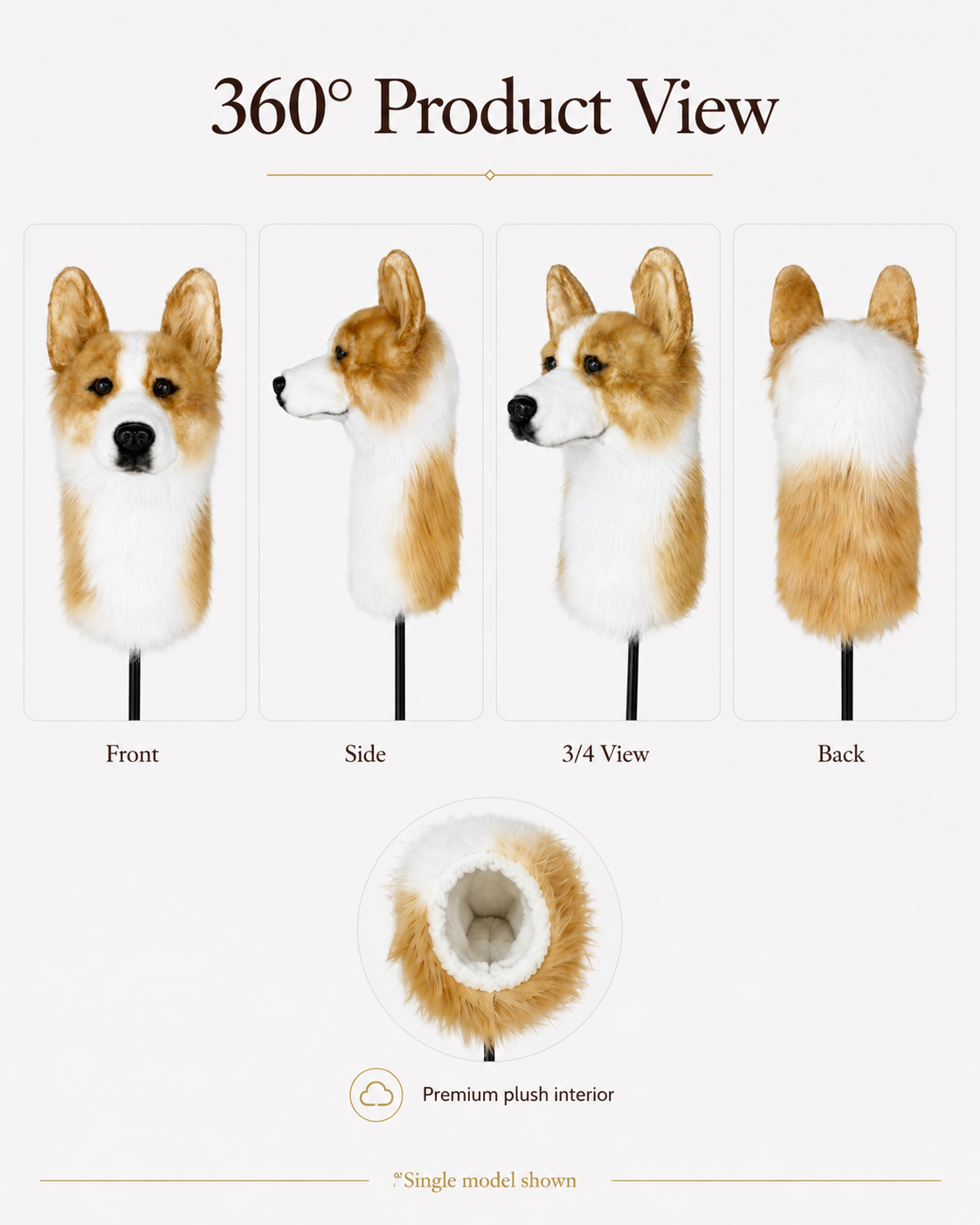 Corgi Golf Driver Headcover, Plush Dog Club Cover for No.1 Wood