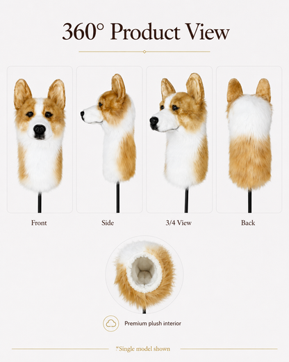 Corgi Golf Driver Headcover, Plush Dog Club Cover for No.1 Wood