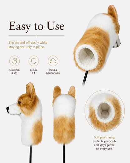 Corgi Golf Driver Headcover, Plush Dog Club Cover for No.1 Wood
