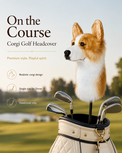 Corgi Golf Driver Headcover, Plush Dog Club Cover for No.1 Wood