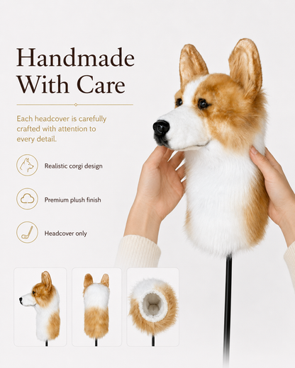 Corgi Golf Driver Headcover, Plush Dog Club Cover for No.1 Wood