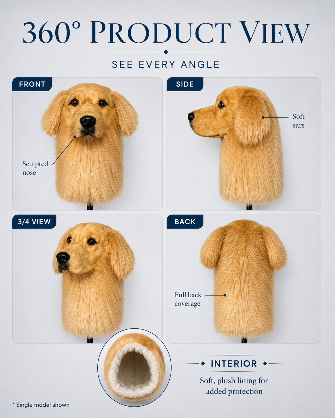 Golden Retriever Golf Driver Headcover – Plush Dog Golf Club Cover