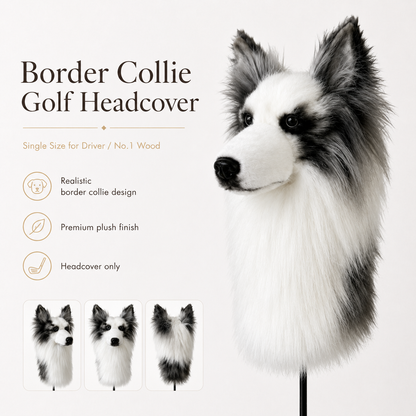 Border Collie Golf Driver Headcover – Plush Dog Golf Club Cover
