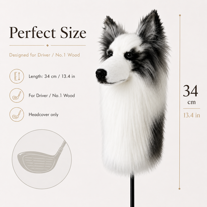 Border Collie Golf Driver Headcover – Plush Dog Golf Club Cover