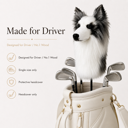 Border Collie Golf Driver Headcover – Plush Dog Golf Club Cover