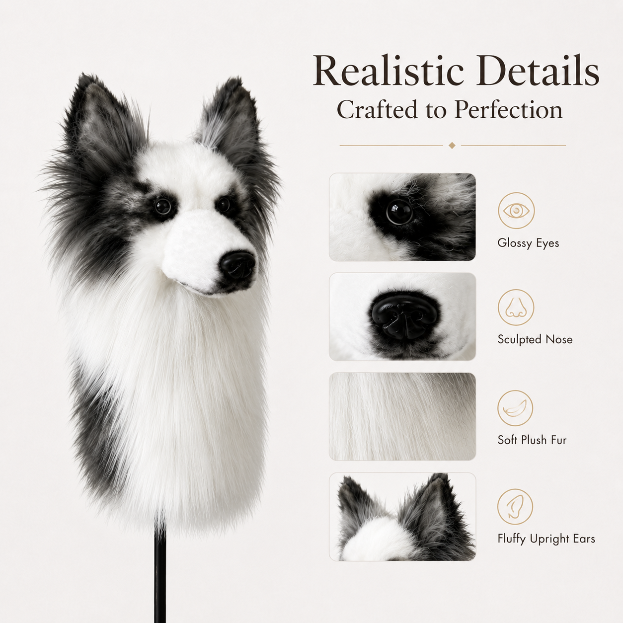 Border Collie Golf Driver Headcover – Plush Dog Golf Club Cover