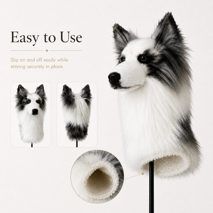 Border Collie Golf Driver Headcover – Plush Dog Golf Club Cover
