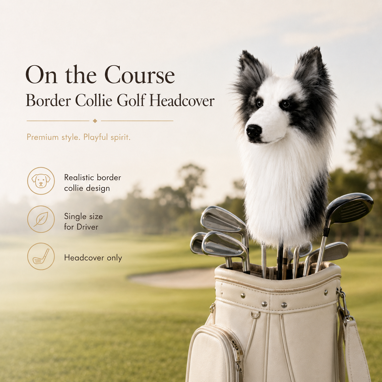 Border Collie Golf Driver Headcover – Plush Dog Golf Club Cover
