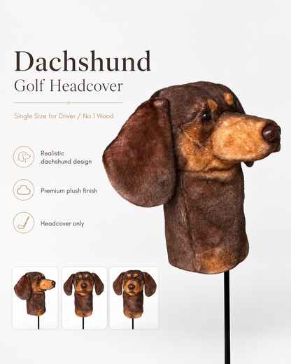 Dachshund Golf Driver Headcover, Plush Dog Club Cover for No.1 Wood