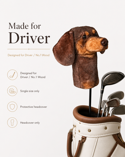 Dachshund Golf Driver Headcover, Plush Dog Club Cover for No.1 Wood