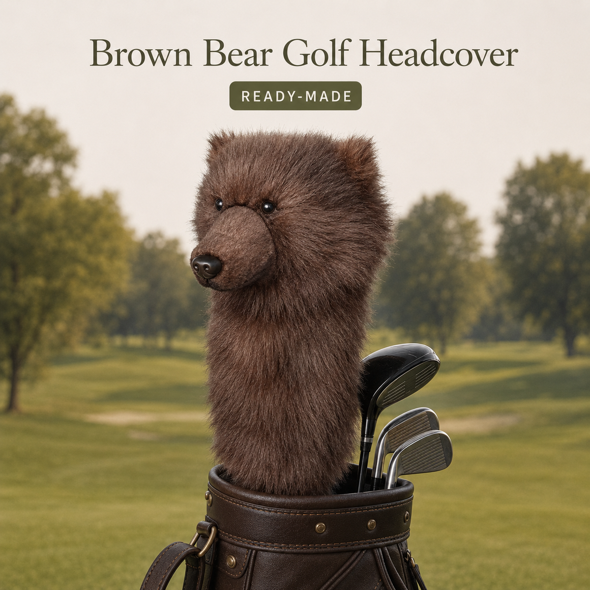 Brown Bear Golf Headcover, Plush Animal Driver Cover, Realistic Faux Fur Golf Club Cover