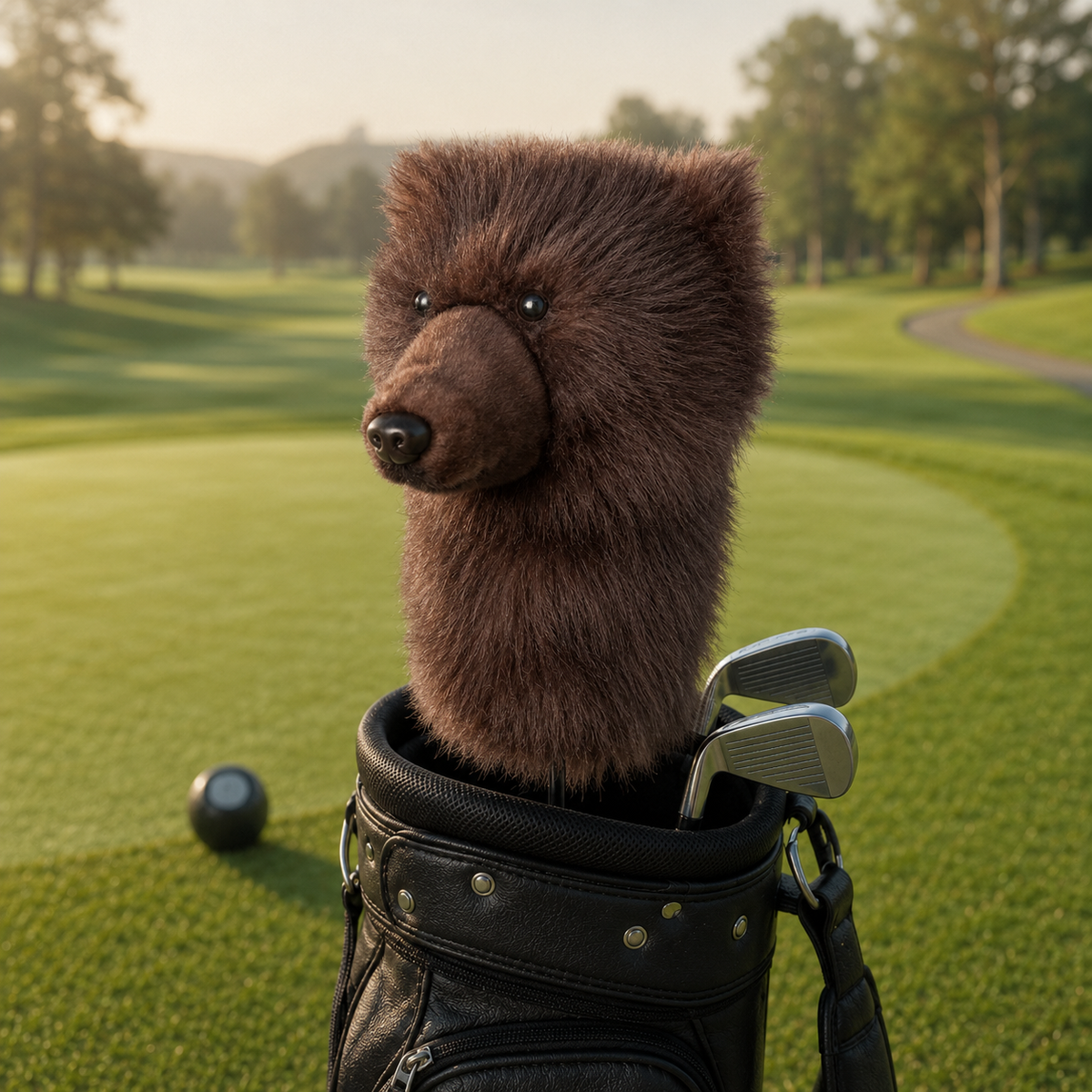 Brown Bear Golf Headcover, Plush Animal Driver Cover, Realistic Faux Fur Golf Club Cover