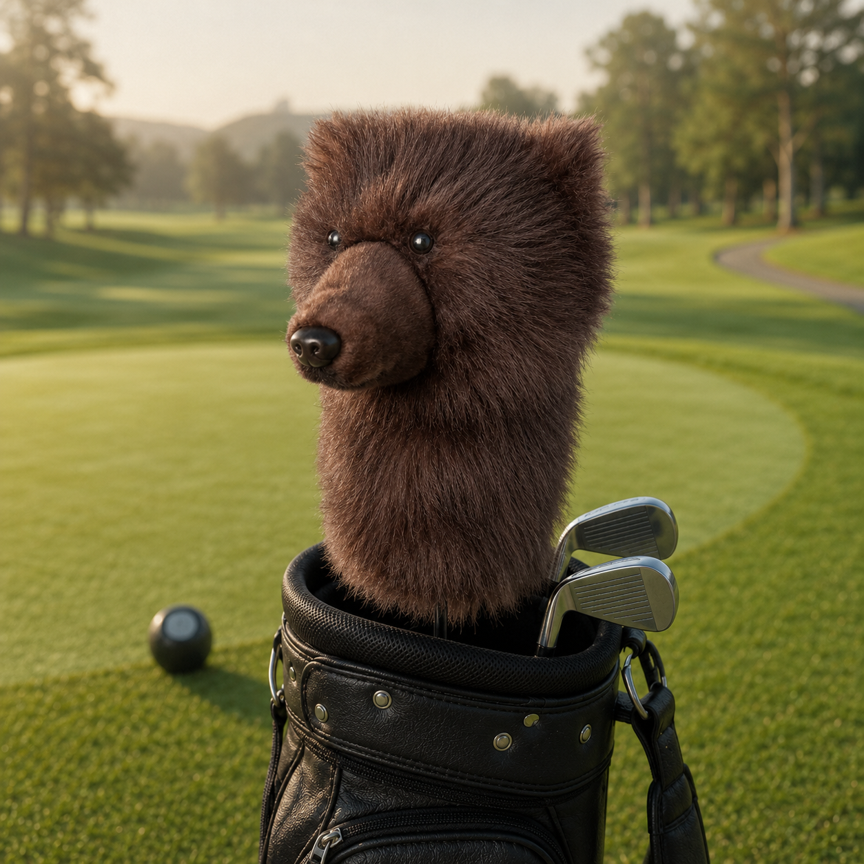 Brown Bear Golf Headcover, Plush Animal Driver Cover, Realistic Faux Fur Golf Club Cover