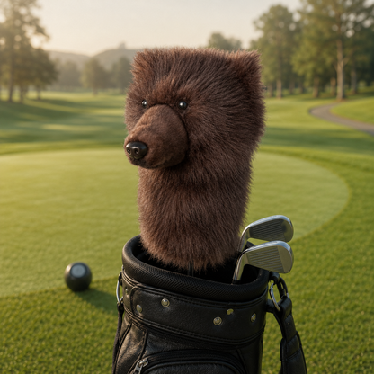 Brown Bear Golf Headcover, Plush Animal Driver Cover, Realistic Faux Fur Golf Club Cover