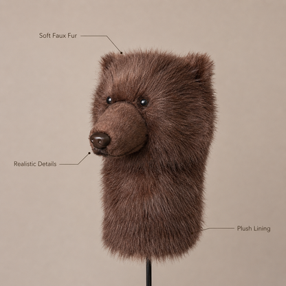 Brown Bear Golf Headcover, Plush Animal Driver Cover, Realistic Faux Fur Golf Club Cover