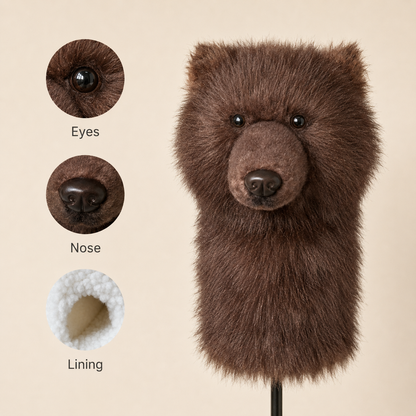 Brown Bear Golf Headcover, Plush Animal Driver Cover, Realistic Faux Fur Golf Club Cover