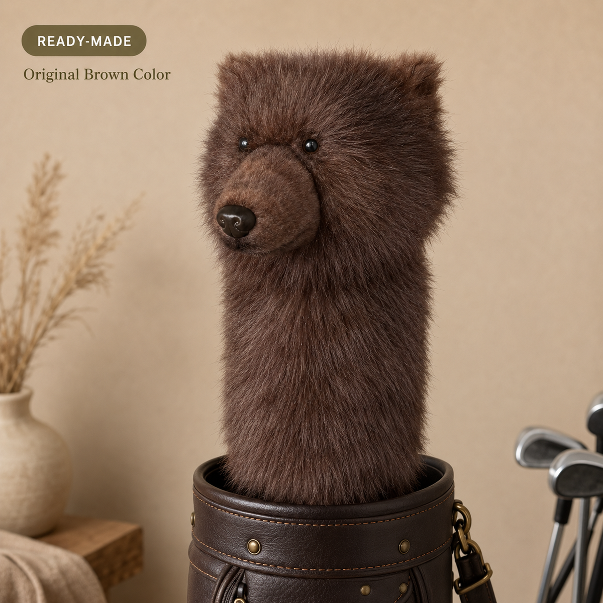 Brown Bear Golf Headcover, Plush Animal Driver Cover, Realistic Faux Fur Golf Club Cover