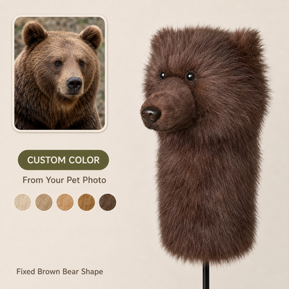 Brown Bear Golf Headcover, Plush Animal Driver Cover, Realistic Faux Fur Golf Club Cover