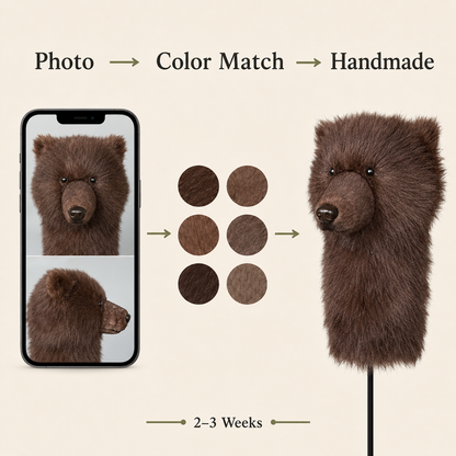 Brown Bear Golf Headcover, Plush Animal Driver Cover, Realistic Faux Fur Golf Club Cover